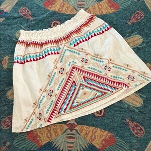 Johnny Was Embroidered White Linen Boho Skirt XL